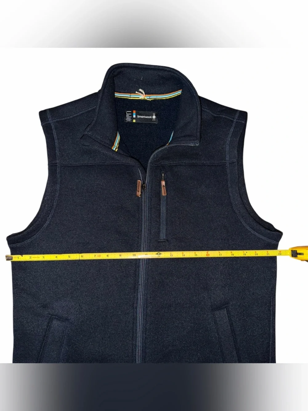 Smartwool Hudson Trail Fleece Vest Mens L Navy Full Zip Recycled Wool